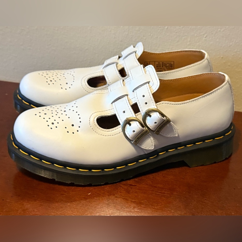Dr. Martens White Mary Jane’s Double Buckle Shoes